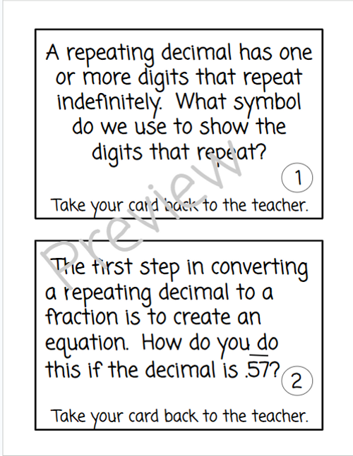 Repeating Decimals to Fractions Competition Race to Review