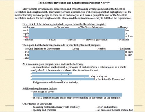 The Scientific Revolution and Enlightenment Pamphlet Activity