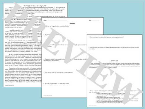 The Wright Brothers' First Flight Primary Source Analysis and Creative Tasks