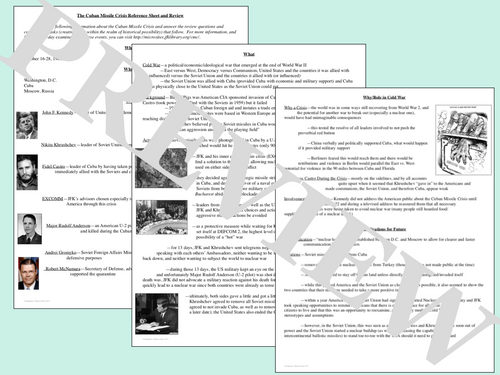 Cuban Missile Crisis Reference Sheet and Review