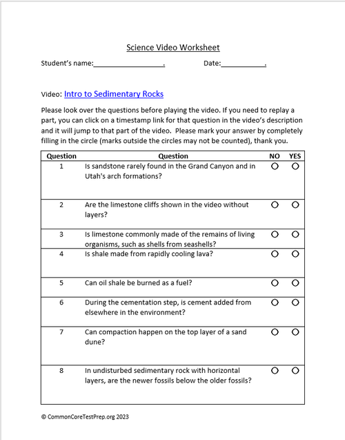 Intro to Sedimentary Rocks. Video sheet, Google Forms, Easel & more (V3)