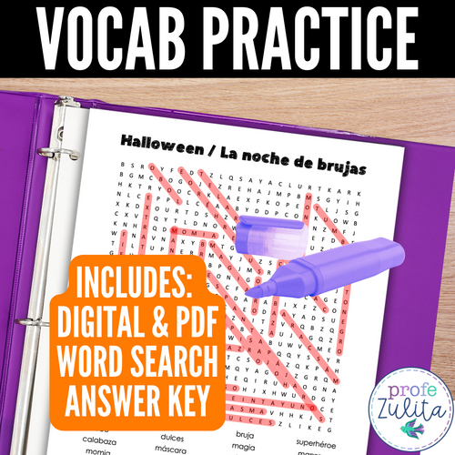 Spanish Halloween Word Search - noche de brujas búsqueda de palabras activity