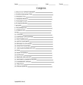 Congress Word Scramble for American Government - Amped Up Learning
