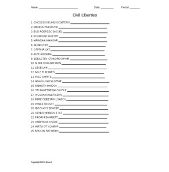 Civil Liberties Word Scramble for American Government - Amped Up Learning