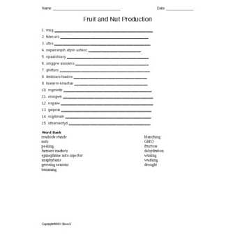 Fruit and Nut Production in Food Science Word Scramble Amped Up Learning