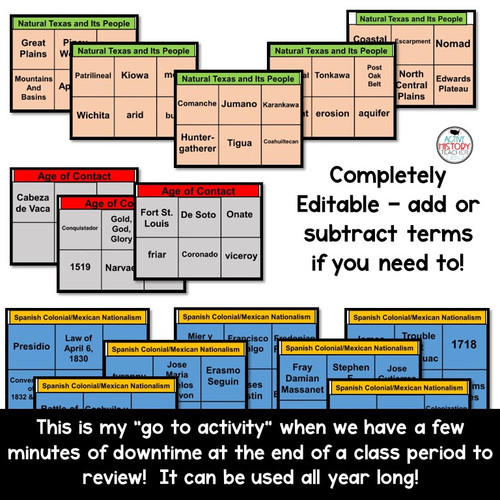 Texas History Review Activity Review Game EDITABLE