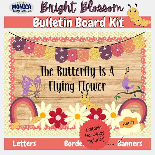 Spring Flowers Bulletin Board Kit-Bright Butterfly Door Decor-March/April Board