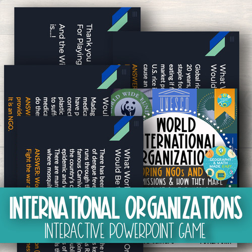 NEW! International Organizations Review PowerPoint Game— Geography, Government, Civics