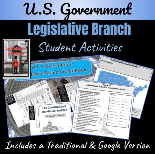 U.S. Government | The Legislative Branch | Student Handbook Activity | Distance Learning