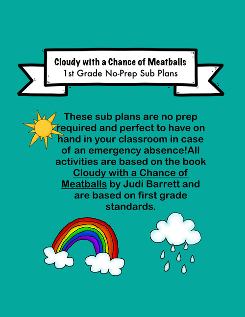 Cloudy with a Chance of Meatballs NO-PREP 1st Grade Sub Plans
