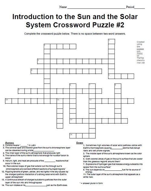 Introduction To The Sun And The Solar System Crossword Puzzle Set