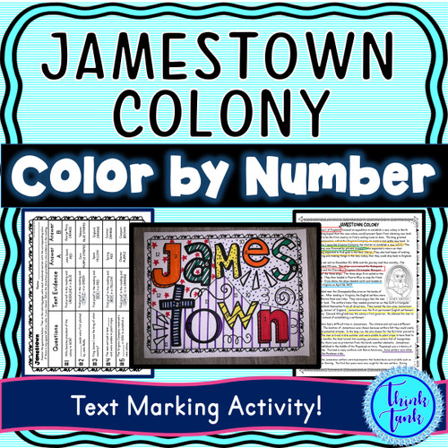 Jamestown Colony Color by Number, Reading Passage and Text Marking