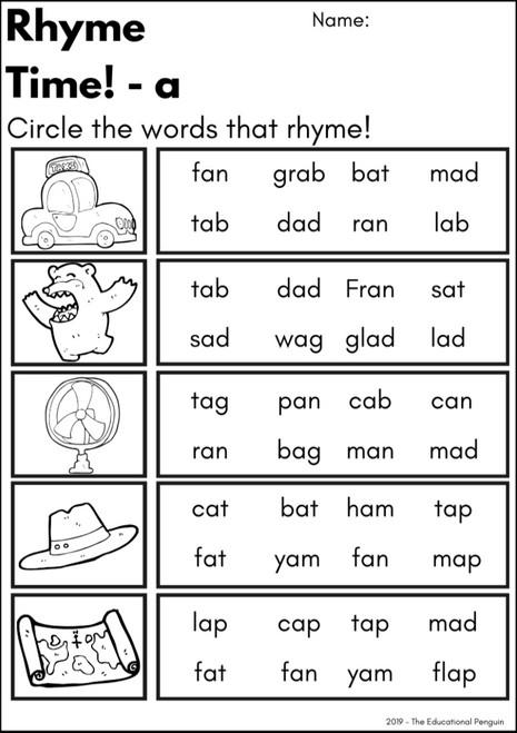 Rhyme Worksheet Activity Pack - Short Vowel Sounds - Amped Up Learning