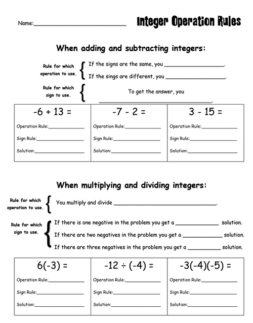 Integer Operation Rules - Practice