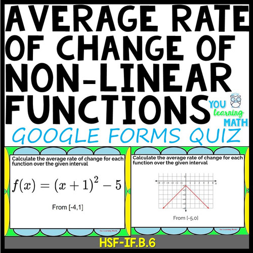Average Rate of Change of Non-Linear Functions: Google Forms Quiz - 20 Problems