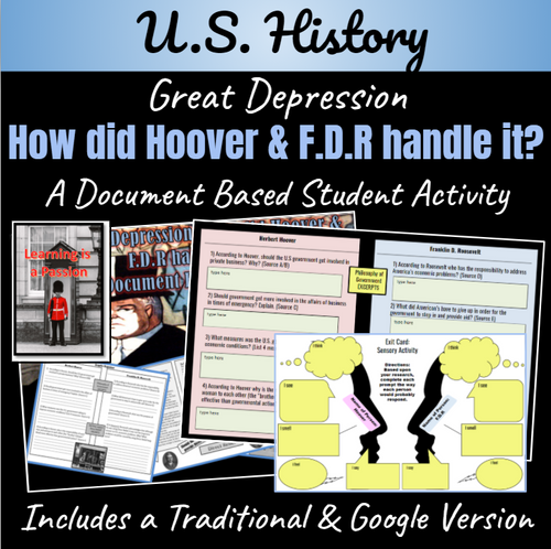 Great Depression | Hoover V. Franklin D. Roosevelt | Document Based Activity | Distance Learning