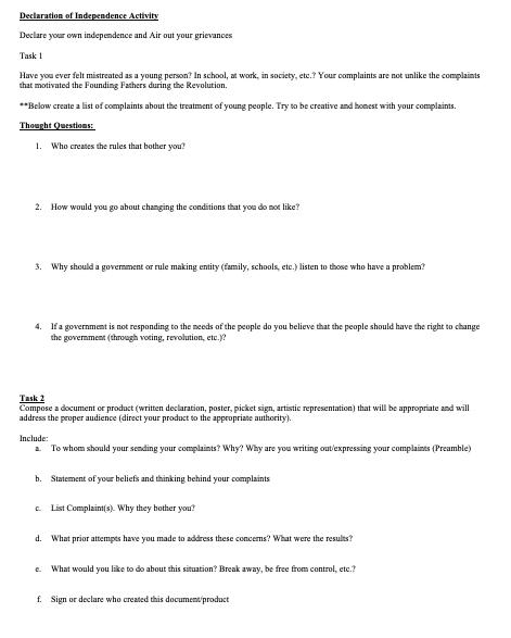 Create Your Own Declaration Of Independence Version 2 Amped Up Learning