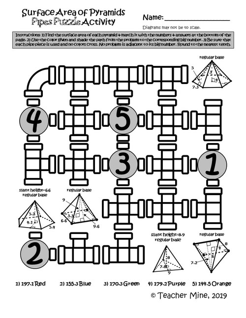 Surface Area of Cylinders Pipes Puzzle Activity