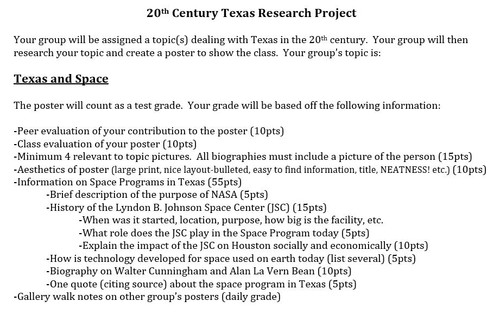 Texas History - 20th Century Project and Gallery Walk