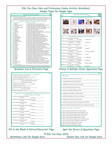 Jobs and Professions Interactive Worksheets for Google Apps LINKS