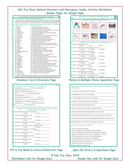 Natural Disasters and Emergency Interactive Worksheets for Google Apps LINKS