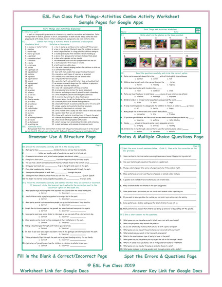 Park Things-Activities Interactive Worksheets for Google Apps LINKS