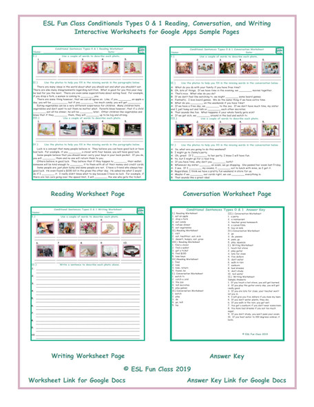 Conditionals Types 0 & 1 Read-Converse-Write Interactive Worksheets for Google Apps LINKS