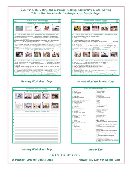 Dating and Marriage Read-Converse-Write Interactive Worksheets for Google Apps LINKS