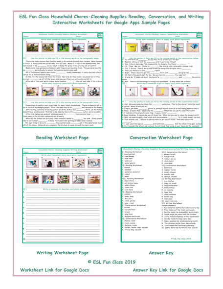 Household Chores Read-Converse-Write Interactive Worksheets for Google Apps LINKS