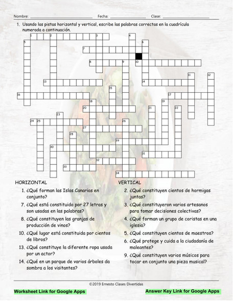 Collective Nouns Interactive Spanish Crossword-Google Apps