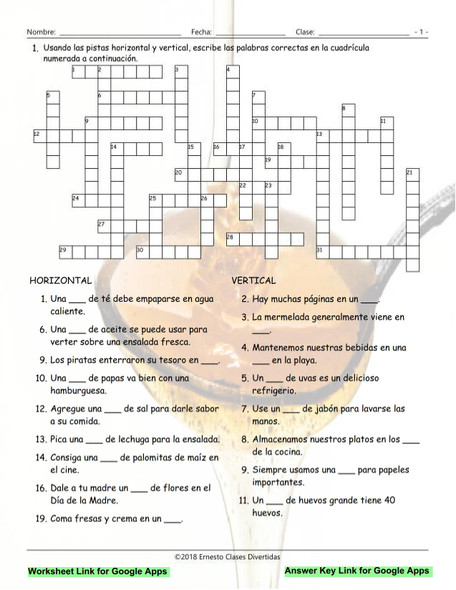 Container Words Interactive Spanish Crossword-Google Apps