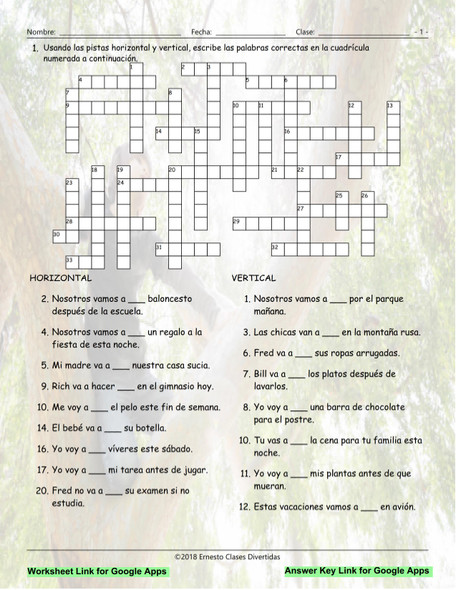 Future Simple Tense with Ir A Interactive Spanish Crossword-Google Apps