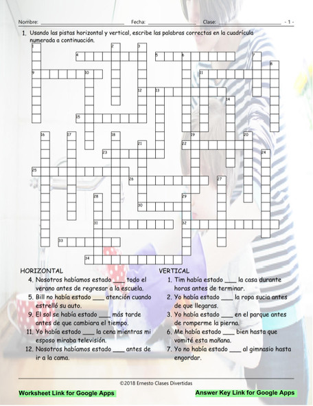 Past Perfect Continuous Tense Interactive Spanish Crossword-Google Apps