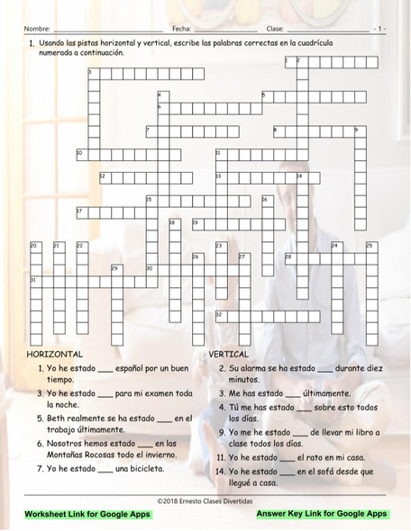 Present Perfect Continuous Tense Interactive Spanish Crossword-Google Apps