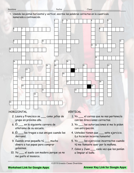 Present-Past-Future Simple 1 Interactive Spanish Crossword-Google Apps