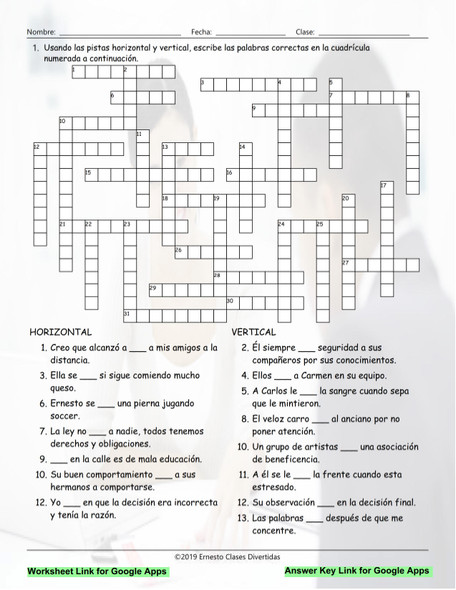 Verbs Start E, F, G, H, I End IR Interactive Spanish Crossword-Google Apps