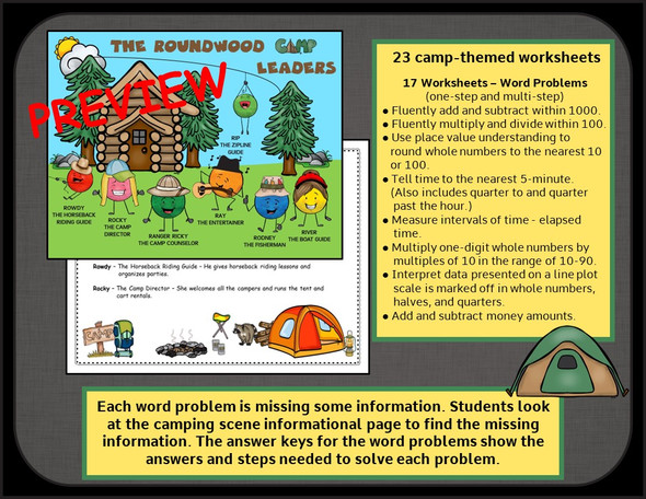 3rd Grade Math Worksheets - Word Problems, Time, Elapsed Time, Addition, Subtraction, Multiplication and Division Basic Facts