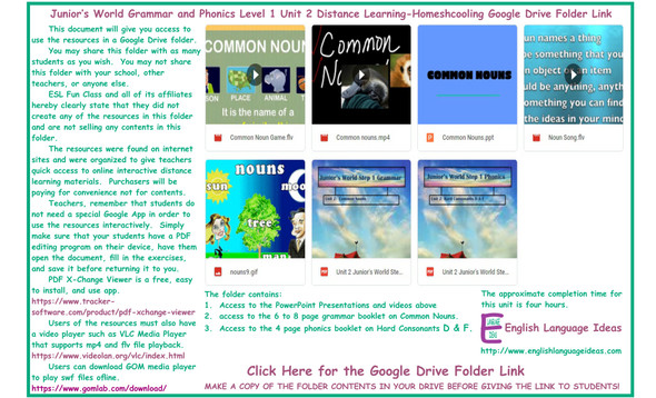 Common Nouns and Phonics Distance Learning-Home schooling Google Drive Folder Link