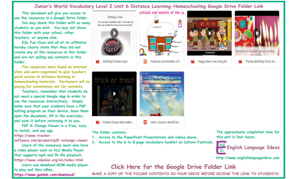 Culture Festivals Distance Learning-Homeschooling Bundle-Google Drive Link