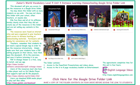 Entertainment Distance Learning-Homeschooling Bundle-Google Drive Link