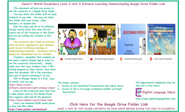 People Descriptions Distance Learning-Homeschooling Bundle-Google Drive Link