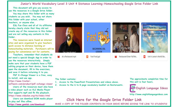 Restaruants Distance Learning-Homeschooling Bundle-Google Drive Link