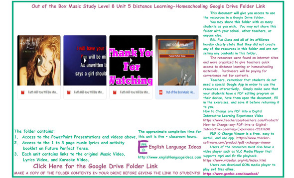 Future Perfect Tense Music Distance Learning-Homeschool Bundle-Google Drive
