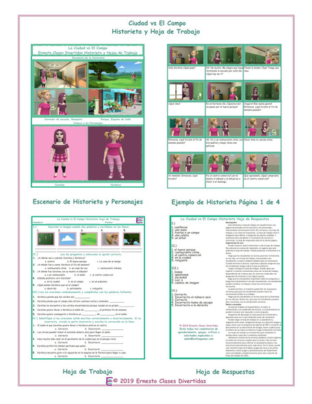 City versus Country Spanish Comic Book and Worksheet