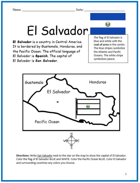 Color and Learn Geography - El Salvador