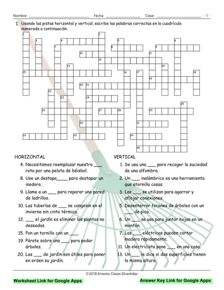 House Repairs-Tools-Supplies Interactive Spanish Crossword-Google Apps