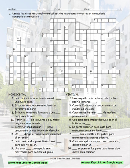 Houses and Apartments Interactive Spanish Crossword-Google Apps