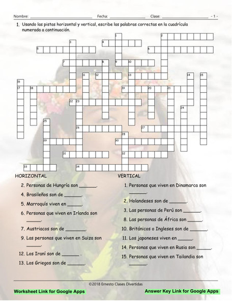 Origins and Nationalities Interactive Spanish Crossword-Google Apps