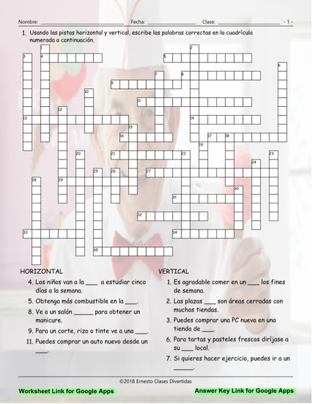 Places and Buildings Interactive Spanish Crossword-Google Apps