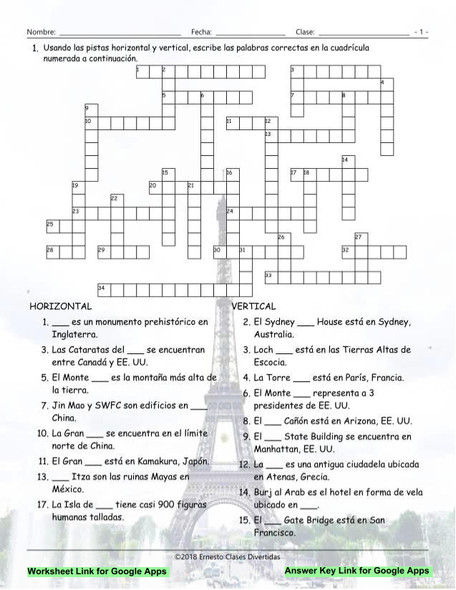 World Tourist Attractions Interactive Spanish Crossword-Google Apps